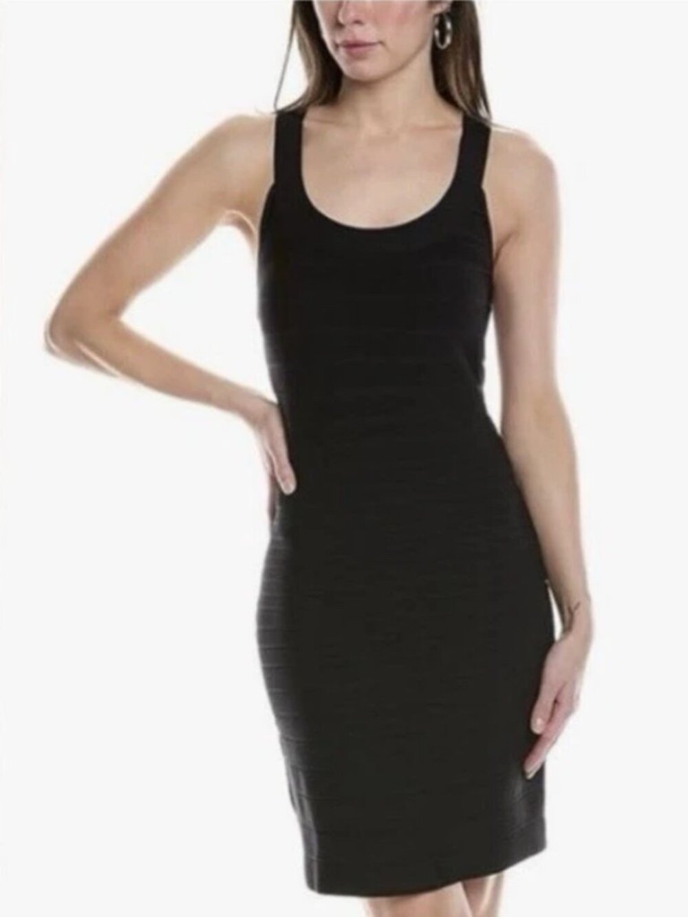 BCBG Bandage Mini Dress Black Bodycon Scoop Neck Party Sexy Fitted Cocktail Sz M